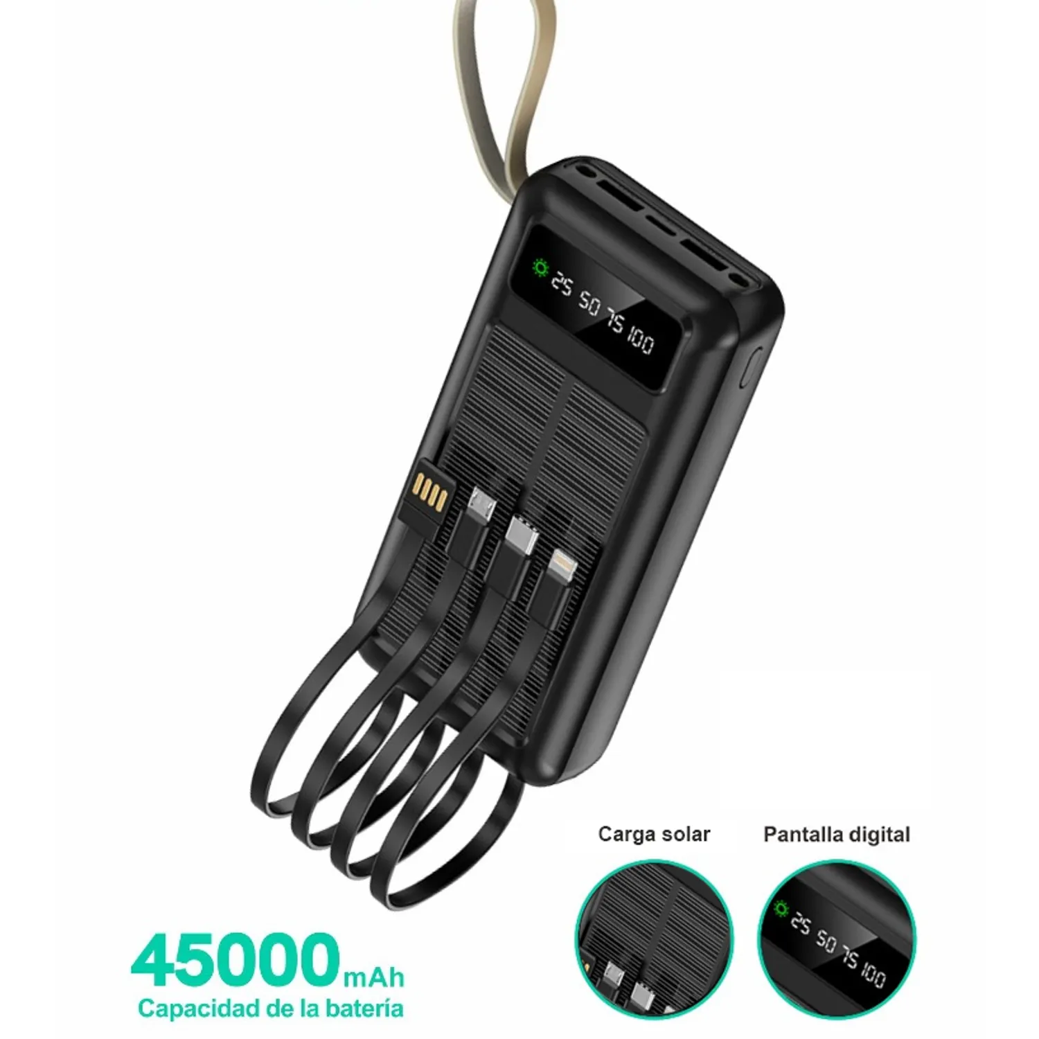 Bateria portatil solar power bank de 45,000 mAh - Multiples salidas.